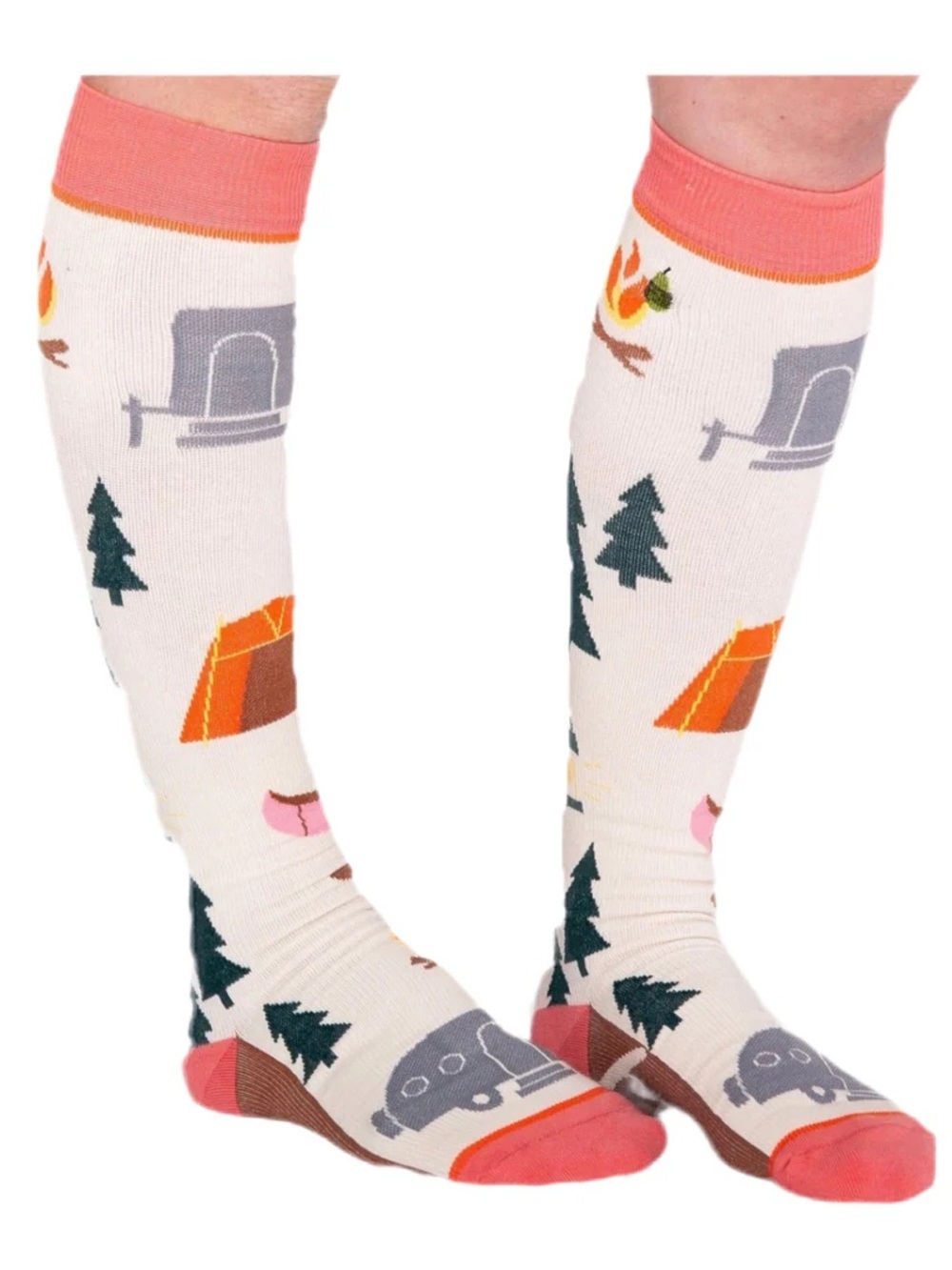 Woven Pear Cotton-rich knee-high Compression Socks 15-20mmHg Happy Camper design